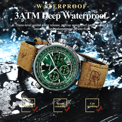 POEDAGAR Luxury Men's Quartz Watch Waterproof Luminous Date Chronograph Leather Military Sports Wristwatch