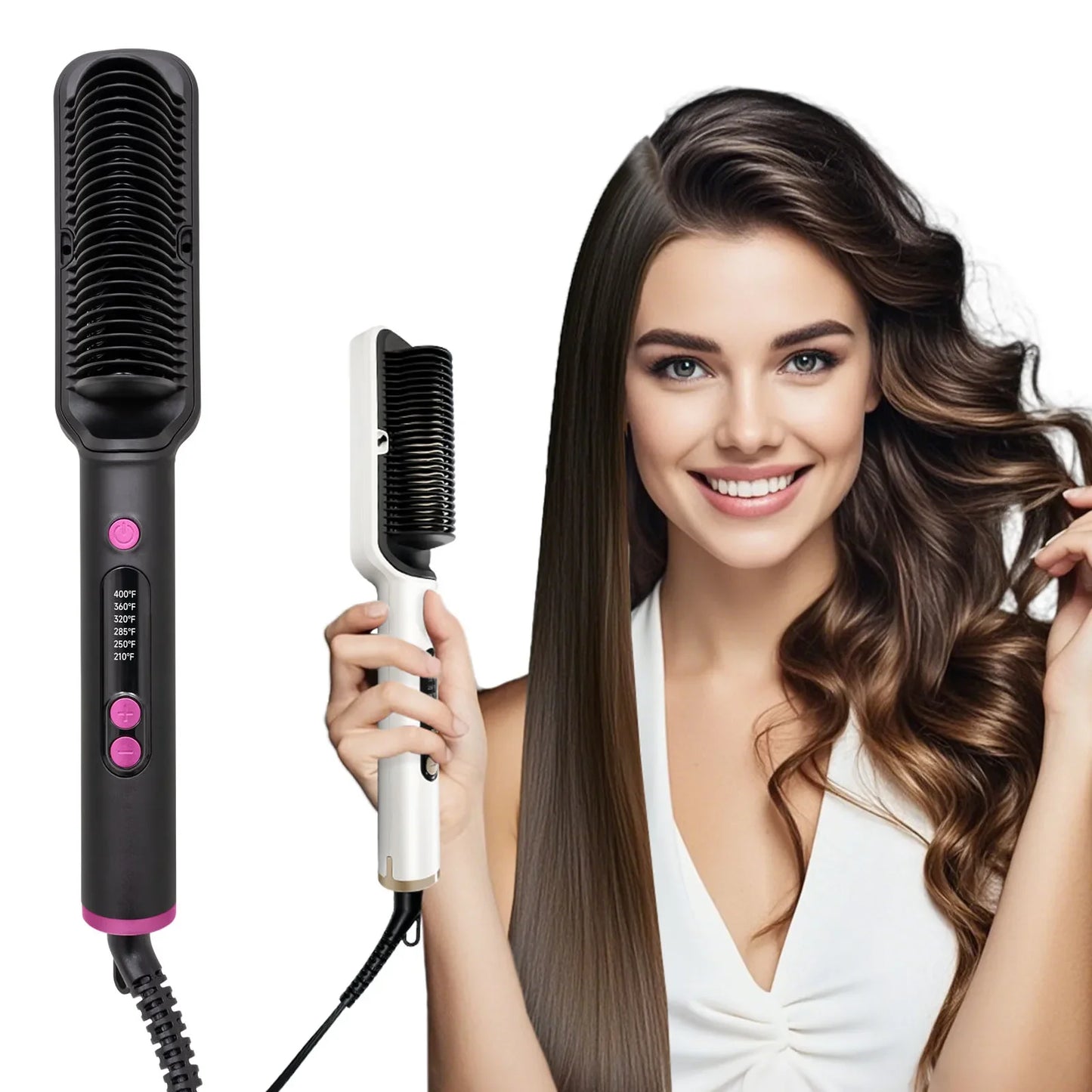 OUDIM Hair Straightener Brush – Ionic Flat Iron with 6 Temperature Settings, Anti-Scald Hair Styling Tool for Women