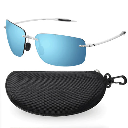 JULI Polarized Classic Sports Rimless Sunglasses – Ultralight Rectangle Frame for Men, Ideal for Fishing, Driving, UV400 Protection, Model MJ8009