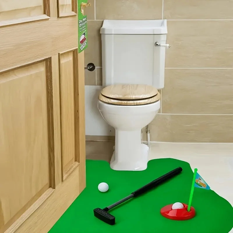 ABS Mini Golf Putting Green Set – Toilet Leisure Indoor Sports Game with Putter & Ball for Adults