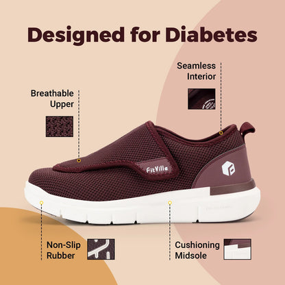 FitVille Extra Wide Women’s Diabetic Walking Shoes – Adjustable Orthopedic Shoes for Swollen Feet, Elderly & Foot Pain Relief