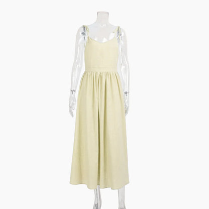 Bornladies Women’s Summer Beach A-Line Sling Dress – Vintage Loose V-Neck 100% Cotton Casual Sexy Hot Girl Style