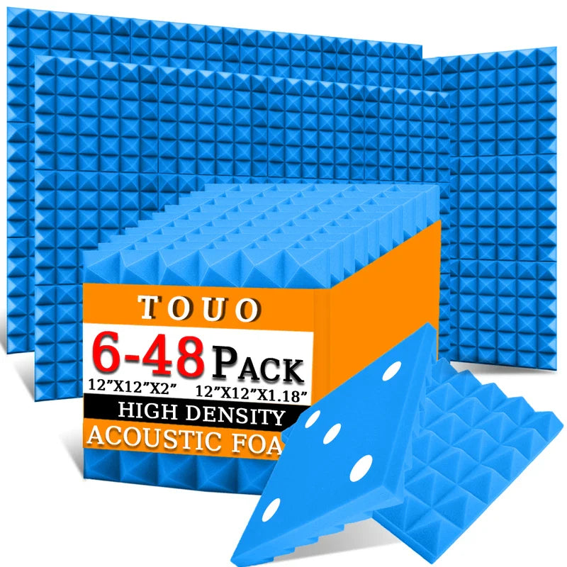 TOUO Acoustic Foam Panels 6–48 Pack Studio Soundproof Wall Panels – Sound Absorbing Sponge for Home, KTV & Recording Rooms