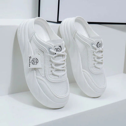 Women’s Mesh Half-Back Shoes 2024 – Thick-Soled, Round Toe Casual Sneakers, Spring Fashion Niche Footwear