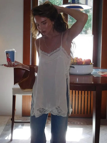 Women’s Lace Patchwork Sleeveless Sling Top – Square Neck Backless Sheer Club & Vacation Blouse 2025