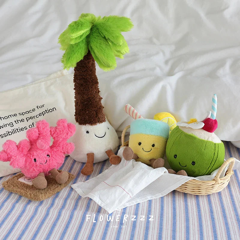 JELLYCAT Lemonade Coconut Plush – Soft Palm Tree & Red Coral Plush Toy, Cartoon Doll for Home Decor & Christmas Gifts