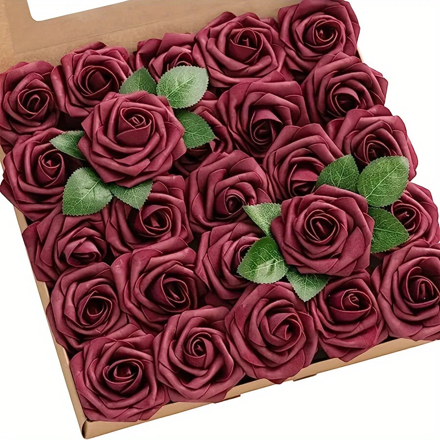 25pcs Artificial Roses with Stems – Fake Flowers for DIY Wedding Bouquets, Centerpieces & Home Party Decorations