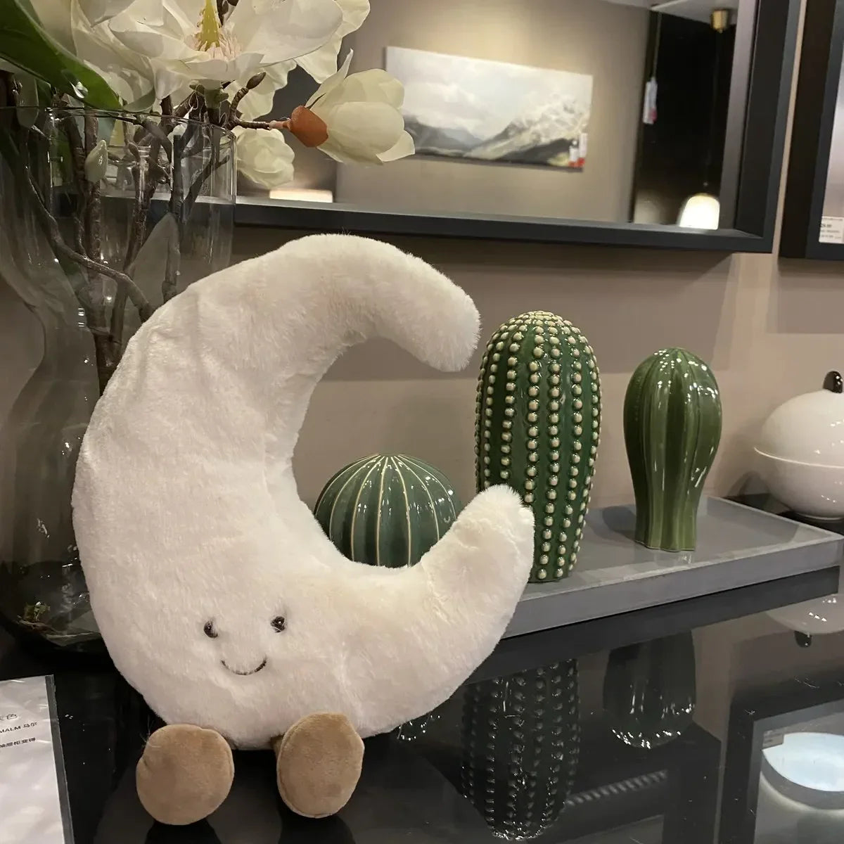 Smile Face Moon & Sun Plush Cushion – Cute Weather Stuffed Toy for Kid's Bedroom Decor & Sofa Throw Pillow