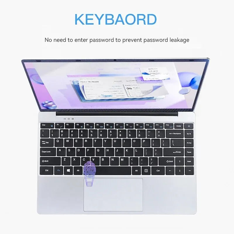 FIREBAT A14 Laptop — 14.1" FHD | Intel N5095 | 16GB LPDDR4 RAM | 512GB/1TB SSD | Lightweight Business Notebook with Fingerprint Unlock
