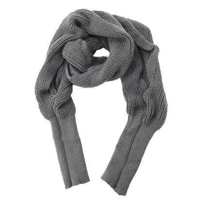 Solid Color Knit Shawl with Long Sleeves - Elegant Soft Warm Top, Elastic Wrap Scarf for Autumn and Winter