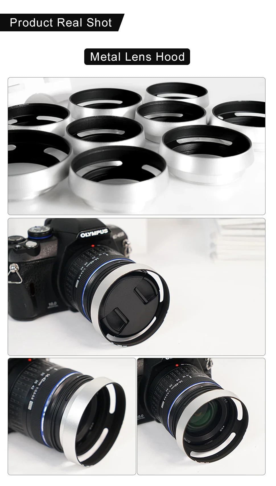 37-62mm Metal Hollow Camera Lens Hood — Compatible with Fuji Nikon Pentax Sony Olympus Canon