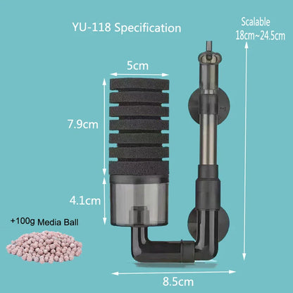 Aquarium Sponge Filter with Air Pump – Bio Skimmer & Biochemical Filter for Fish Tanks