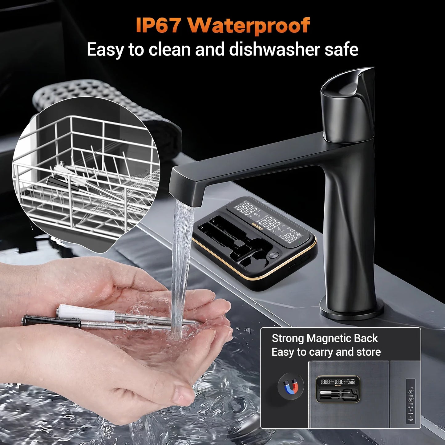 INKBIRD Dual-Mode Wireless Meat Thermometer – Long & Short Probe, Backlit LCD, IP67 Waterproof with BBQ Alarm