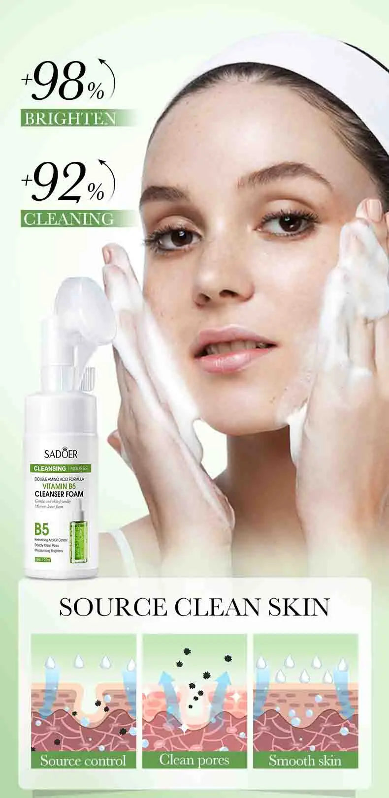 SAODER Q10 & Vitamin C Facial Cleanser — Moisturizing Brightening Face Wash Foam for Gentle Skin Cleansing