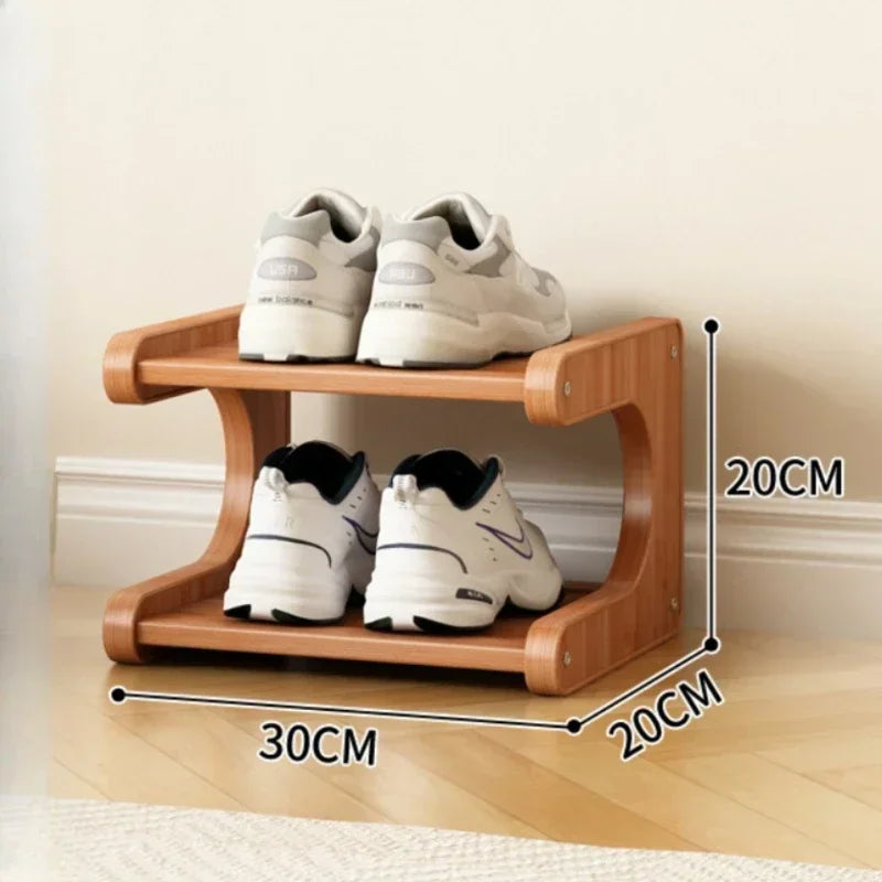 Chinese Style Wooden Shoe Rack — Multifunctional Bamboo Entrance Storage Cabinet for Shoes