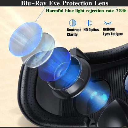 Blu-Ray VR Glasses – HD IMAX 3D Virtual Reality Headset with Huge Screen, Google Cardboard, Phone & Game Joystick Support