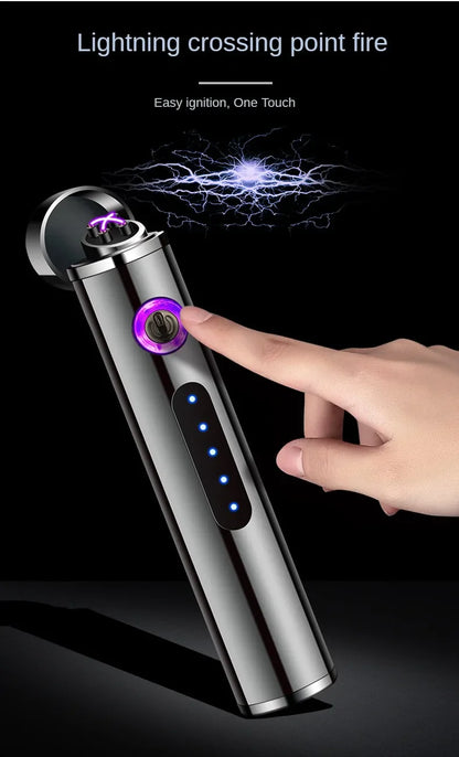 USB Rechargeable Cylindrical Dual Arc Plasma Lighter – Portable Metal Cigarette Lighter