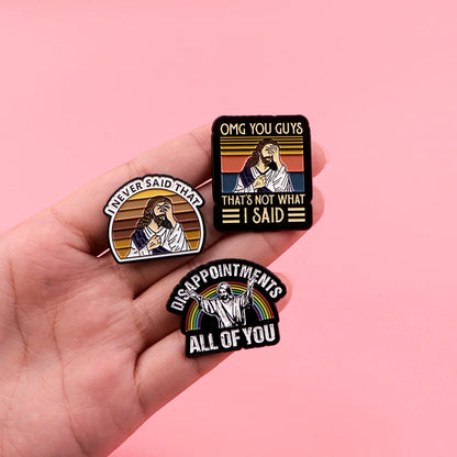 Funny Jesus “I Never Said That” Enamel Pin – Vintage Brooch for Backpacks, Jackets & Clothing Accessories