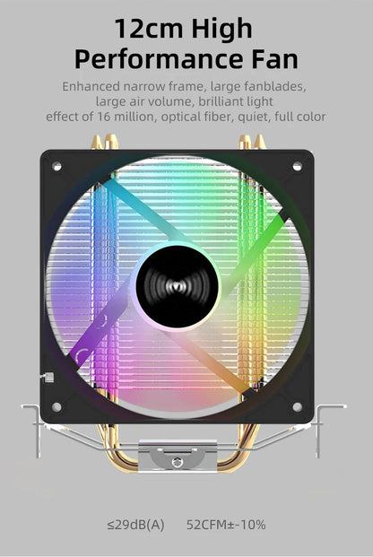 TEUCER CPU Cooler — 4 Heat Pipe Radiator with 3-Pin PWM Silent RGB Fan for Intel LGA 1700/1150/1155/1156/1366 & AMD AM2/AM3/AM4
