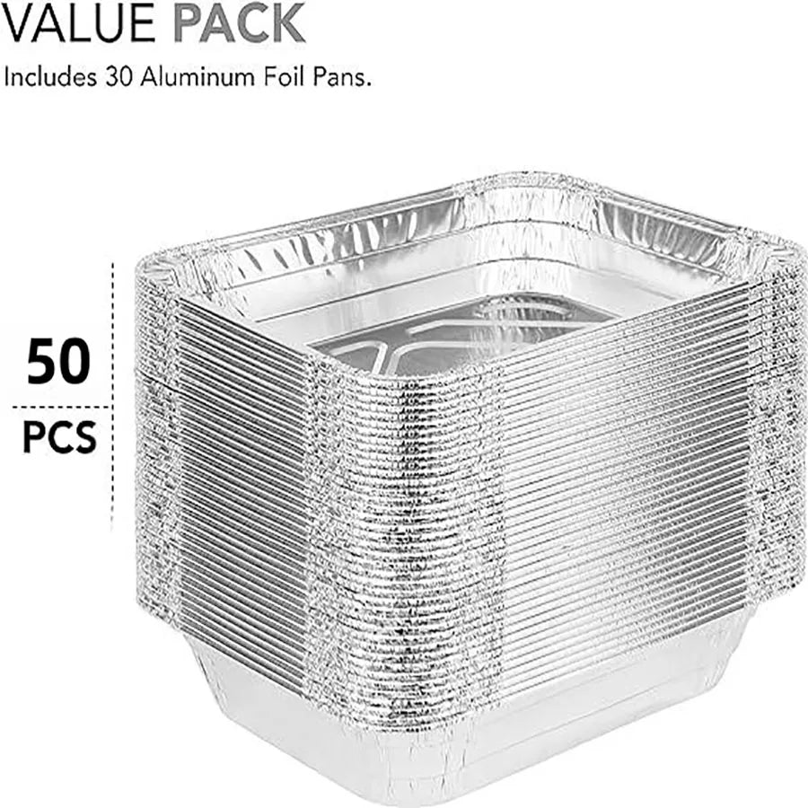 50pcs Disposable Aluminum Foil Pans – Various Sizes for Cooking, Baking, Heating, Storing & Food Prep