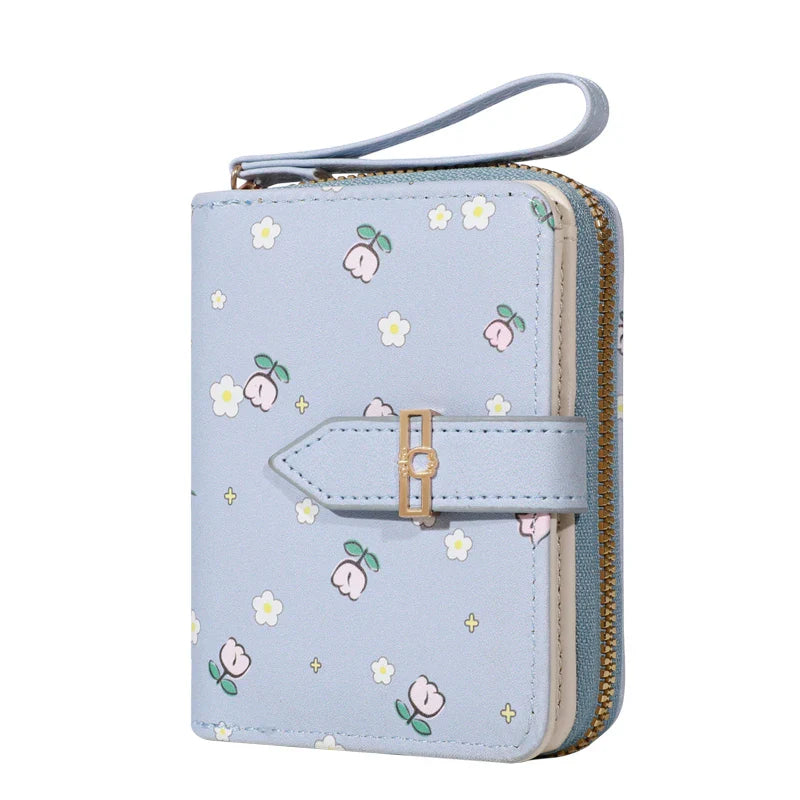 Flower Patterned Credit Card Holder – Small Zipper Card Case Wallet for Women & Men, Handheld and Compact