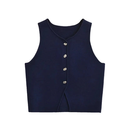 Fall 2025 Knit Vest for Women – Sleeveless Cropped Asymmetrical Slim Sweater Top – White Basic Slim Shirt