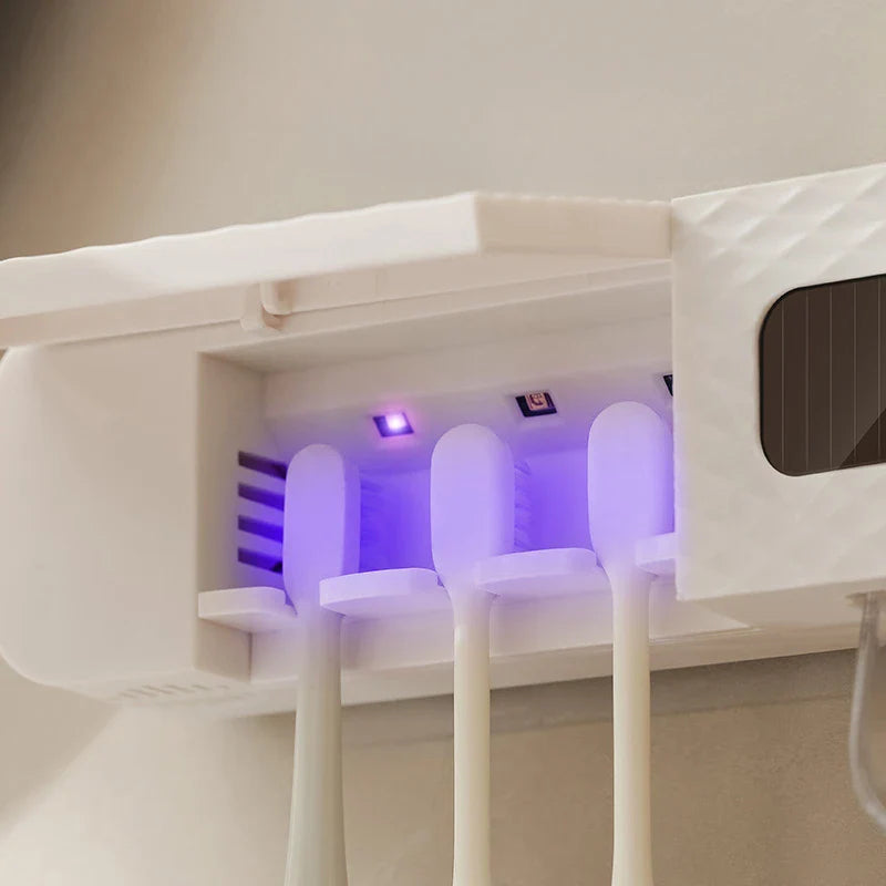 Smart Wall-Mounted Toothbrush Rack – 3-Slot Toothbrush Dryer with Toothpaste Dispenser for Home Use