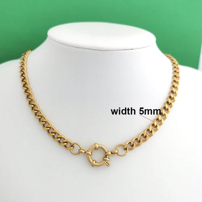 Spring Sailor Clasp Necklace – Stainless Steel Paperclip Link Chain Choker for Women & Men, Geometric PVD Gold Jewelry