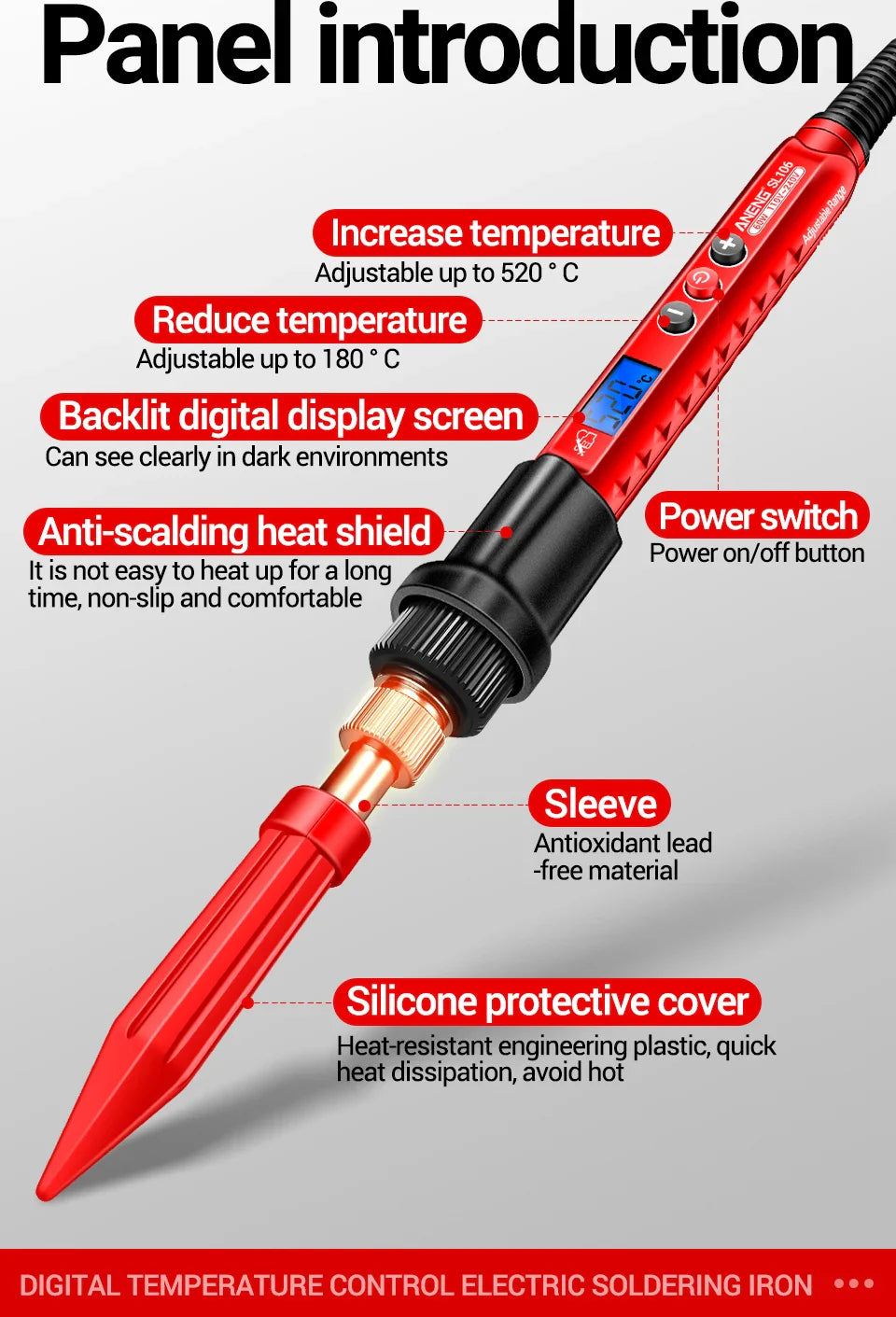 ANENG SL106 Electric Soldering Iron – Adjustable Temperature Welding & Rework Station with Heat Pencil Tip, 110V/220V