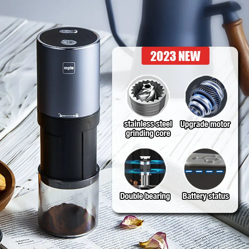USB Rechargeable Stainless Steel Coffee Bean Grinder - Italian Hand Pour Small Grinder with Precision Grinding Core