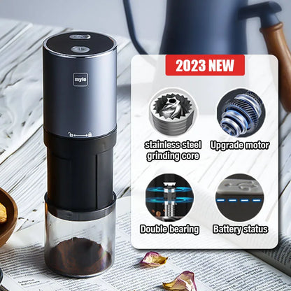 USB Rechargeable Stainless Steel Coffee Bean Grinder - Italian Hand Pour Small Grinder with Precision Grinding Core