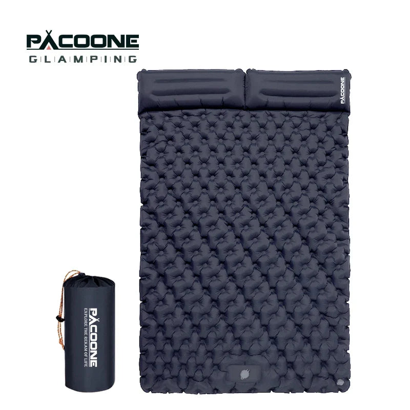 PACOONE Outdoor Camping Double Inflatable Mattress - Extra Wide Ultralight Folding Sleeping Pad