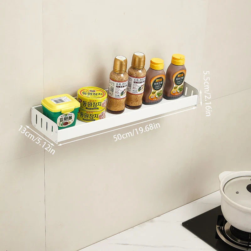 Wall-Mounted Kitchen Spice Rack Organizer with Hanging Hooks – Kitchen Storage Shelf for Condiments