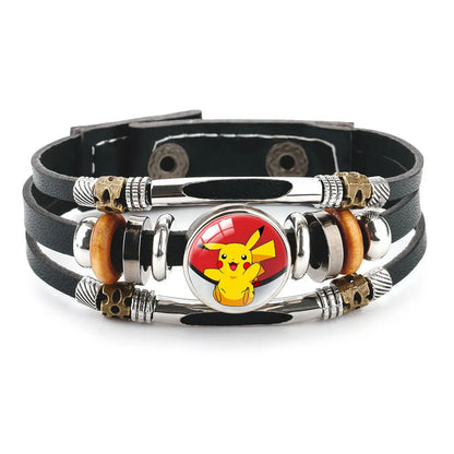 20cm Pikachu Mega Stone Cowhide Bracelet – Anime Cosplay Adjustable Wristband with Glass Cabochon