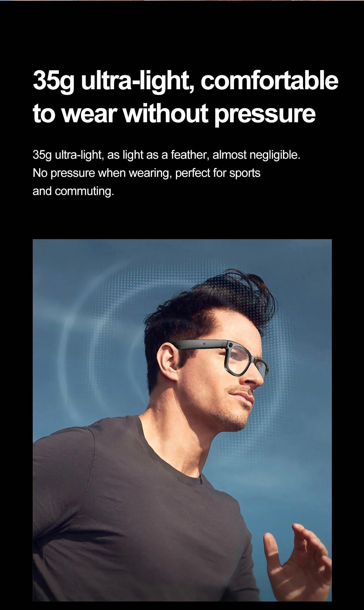 Smart AI Glasses — Video Recording, Photo Recognition, Translation, Bluetooth with 260mAh Battery, IP65 Waterproof