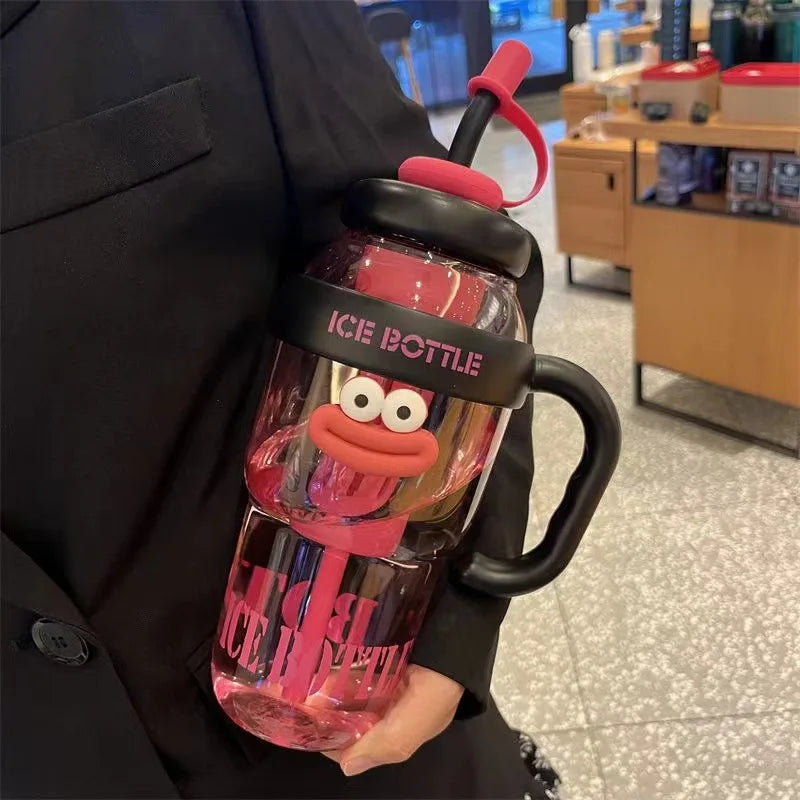 1100ML Sports Water Bottle for Women – Large Capacity Cute Aesthetic Straw Cup, Portable for Summer, Home & Outdoor Use