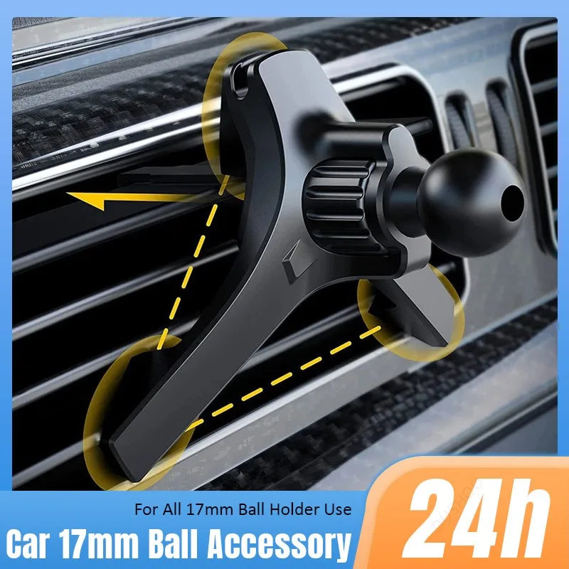 17mm Ball-Head Car Air Vent Clip — Universal Air Outlet Phone Holder Hook Clamp for Mobile & GPS