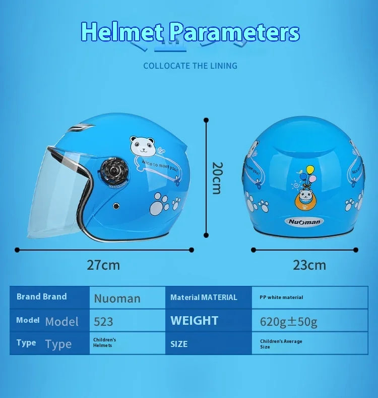 Children's Helmet with Cute Cartoon Pattern – Anti-Fall Open Face Safety Helmet for Kids, Four Seasons Motorcycle Protection