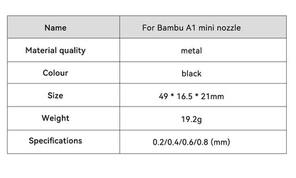 Hotend Kit for Bambu Lab A1 Mini 3D Printer – Hardened Steel Nozzle 0.2/0.4/0.6/0.8mm Assembly