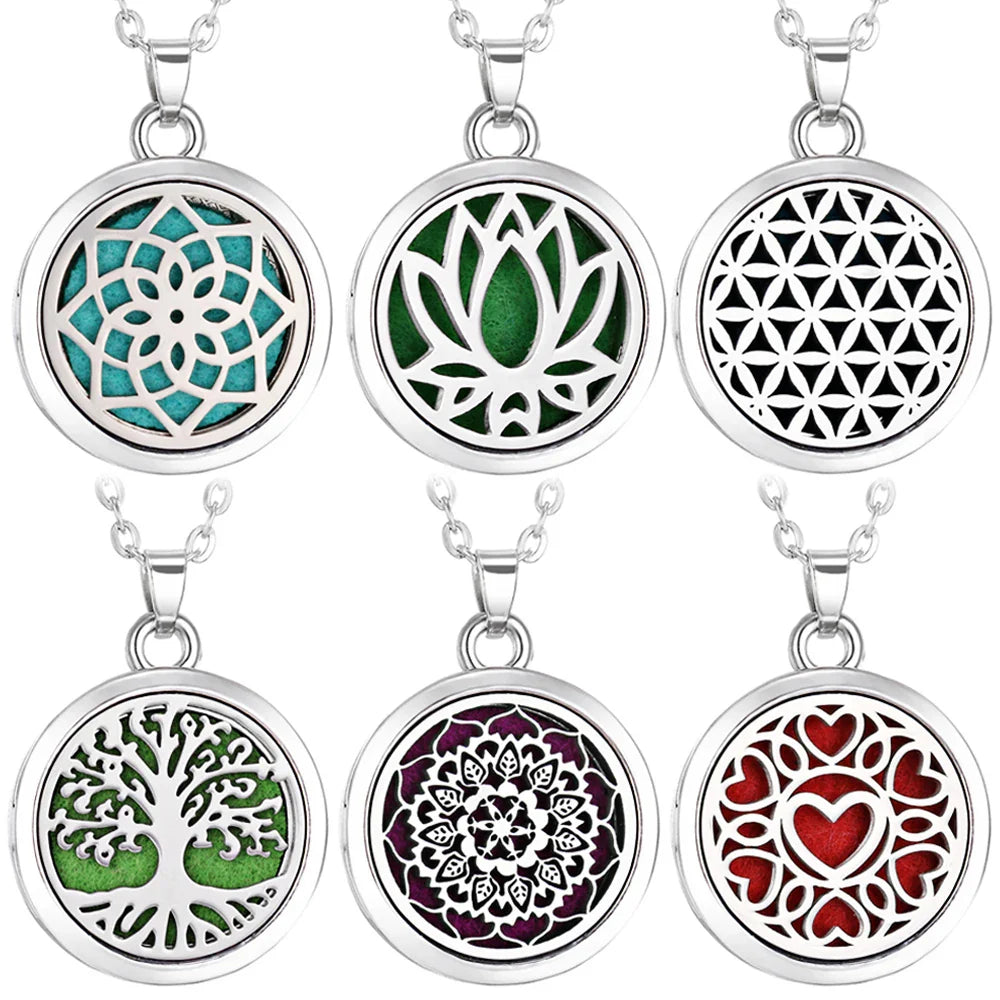 Tree of Life Aromatherapy Necklace – Stainless Steel Essential Oil Diffuser Locket Pendant