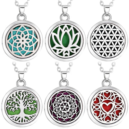 Tree of Life Aromatherapy Necklace – Stainless Steel Essential Oil Diffuser Locket Pendant