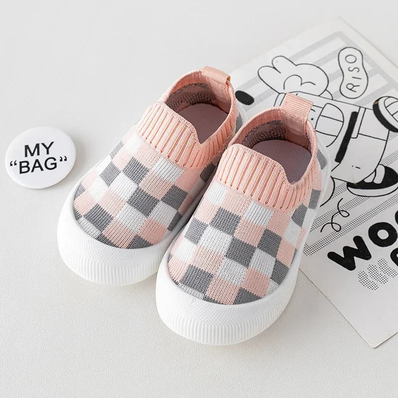 2025 Spring Toddler Slip-On Shoes – Non-Slip First Walkers for Boys and Girls, Classic Plaid Sneakers