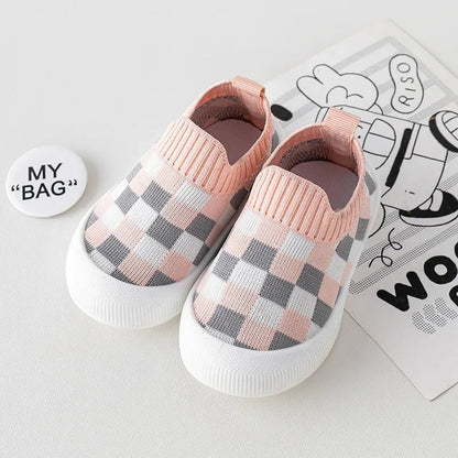 2025 Spring Toddler Slip-On Shoes – Non-Slip First Walkers for Boys and Girls, Classic Plaid Sneakers