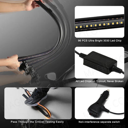 96 LED Emergency Strobe Light Bar - Flash Warning Lamp with 3030 Beads for Windshield, Available in Red, Blue, Amber, White, Green