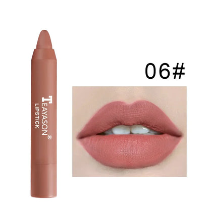 12-Color Natural Matte Lipstick Pencil – Silk Lip Glaze Waterproof, Long-Lasting Sexy Lip Tint Makeup