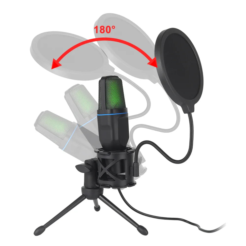 USB RGB Microphone – Condenser Gaming Mic for Podcast, Studio Recording & Streaming on Laptop/PC