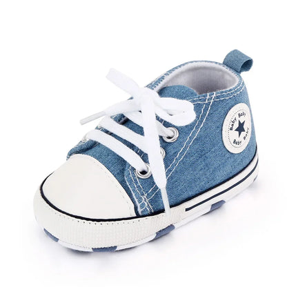 Baby Canvas Sports Sneakers - Newborn Boys and Girls First Walkers, Anti-Slip Star Print Toddler Shoes