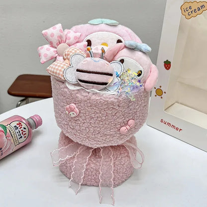 Sanrio Hello Kitty & Friends Plush Doll Bouquet – Cute Cartoon Cinnamoroll, Kuromi, My Melody Toys for Flower Girls & Kids – Perfect Holiday Gift