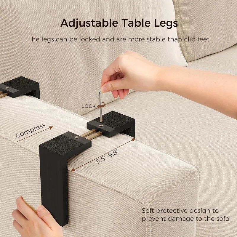 Black Sofa Armrest Tray with Storage Box – Couch Arm Table with 360° Rotating Top & Phone Stand