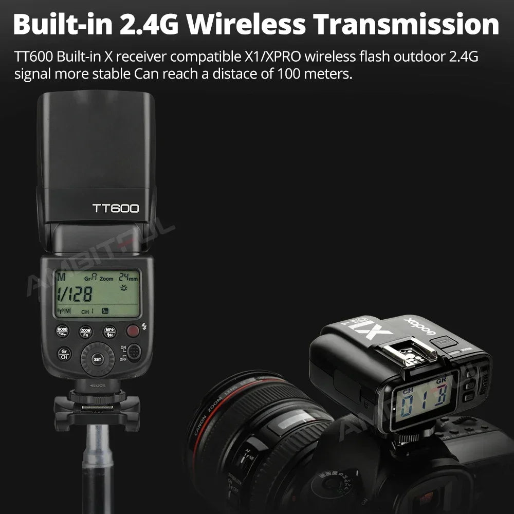 Godox TT600 2.4G Wireless Camera Flash – GN60 Speedlite Master/Slave for Canon, Nikon, Sony, Pentax, Olympus, Fuji, Lumix